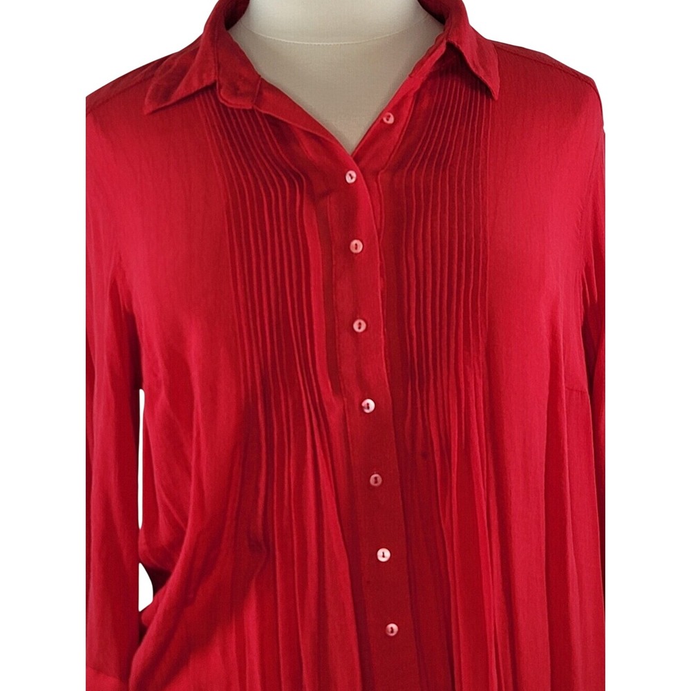 Alfani Red Pleated Button-Front Blouse - Picture 2 of 11